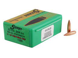 Sierra MatchKing Bullets 22 Caliber (224 Diameter) 69 Grain Hollow Point Boat Tail
