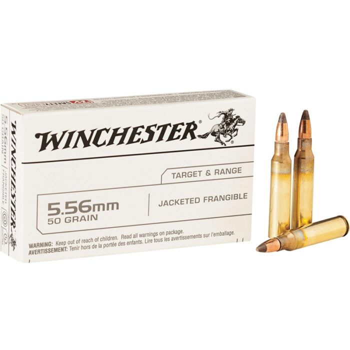Winchester USA Target 5.56mm NATO Ammo 50 grain Jacketed Frangible – USA556JF 500 Rounds - Image 1