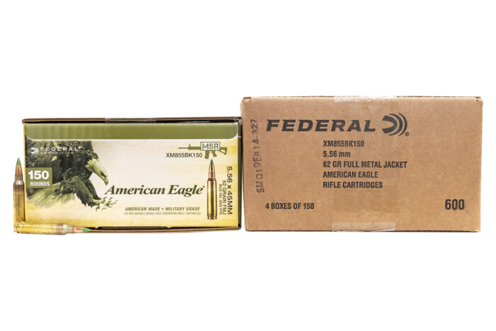 Federal American Eagle 5.56x45mm NATO M855 Ammo 62 Grain Green Tip FMJ 150 Round Pack [XM855BK150] - Image 1