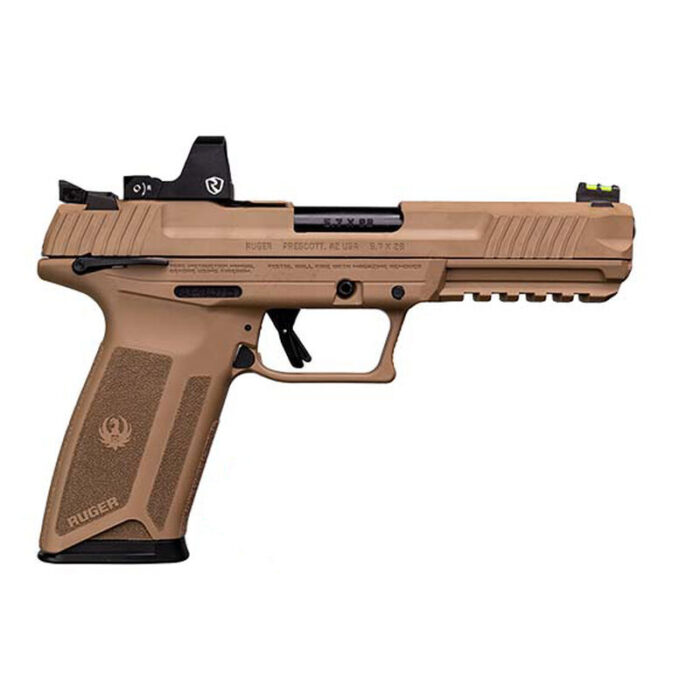 Ruger 57 5.7x28mm Semi Auto Pistol 4.94" Barrel 20 Rounds Riton Red Dot Ambi Safety Fiber Optic SIght FDE - Image 1