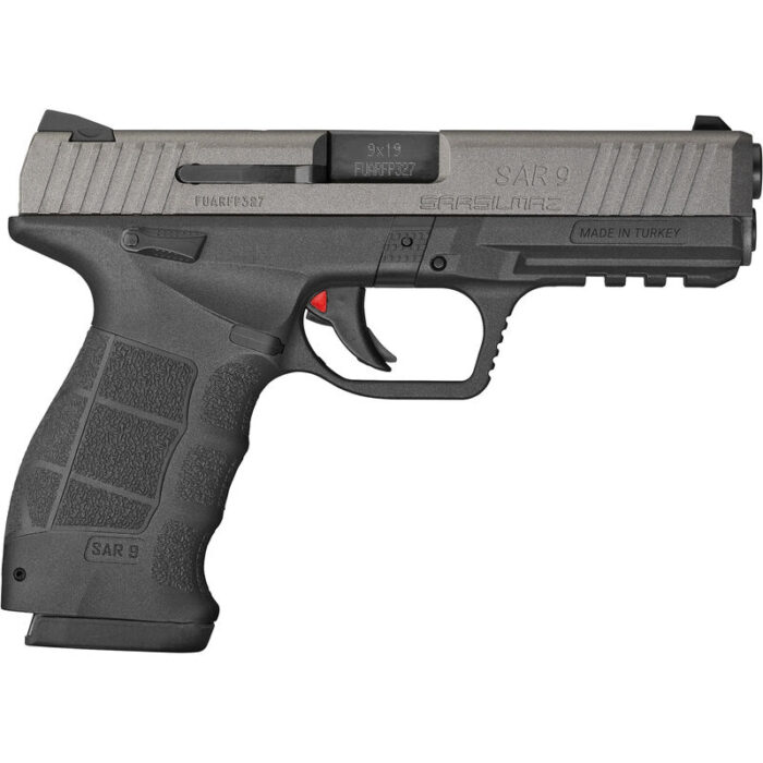 SAR USA SAR 9 Striker Fired Pistol 9mm Semi Auto 4.4" Barrel 17 Round Black Finish Polymer Frame Platinum Slide - Image 1