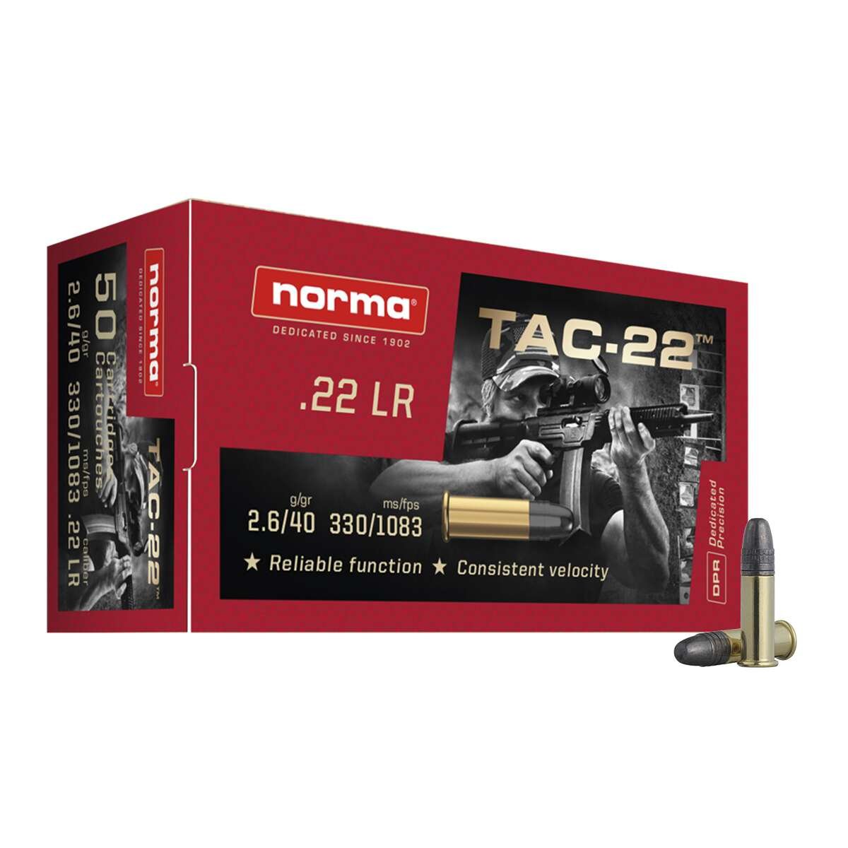 NORMA-2425092 Norma TAC-22 22LR 40gr Ammunition 500 Rounds - Norma .22LR TAC-22 40Gr £5.55 .22LR TAC-22 40 Gr